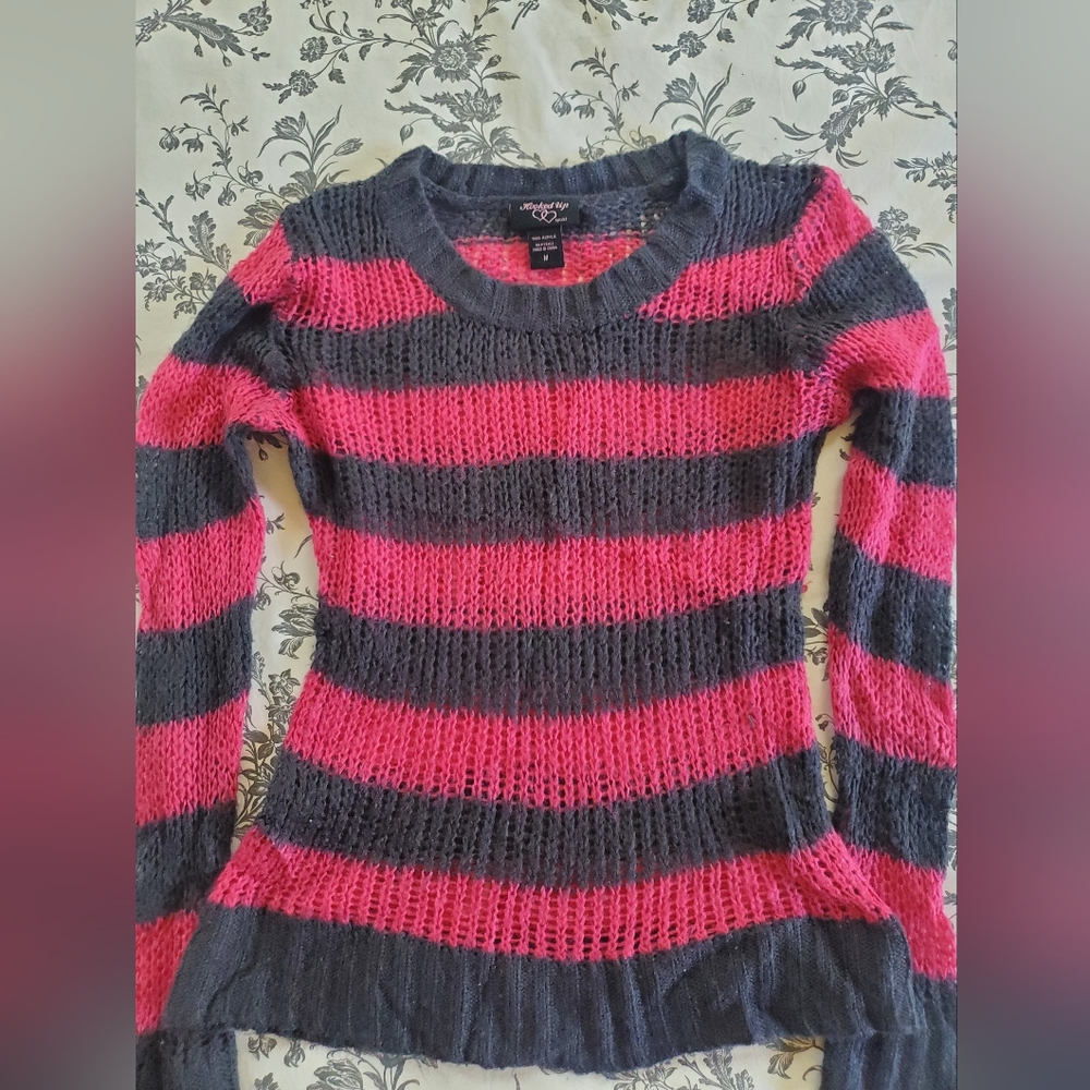 Cozy Pink and Gray Striped Sweater
